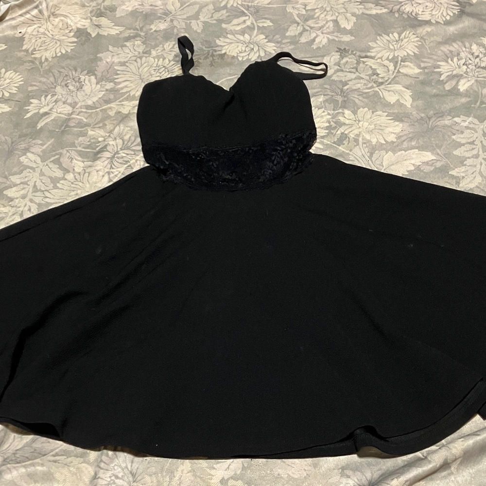 Cool Black Gothic Peekaboo Lace Skater Dress